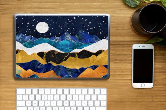 Sticker pour ordinateur portable - 14 pouces - Marbre - Or - Blauw