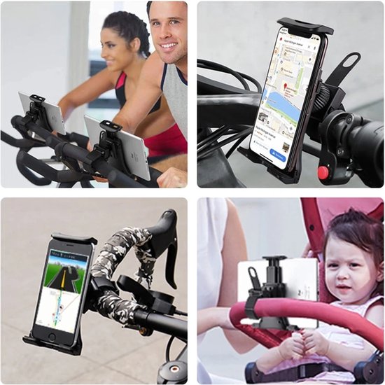 Foto: Universele telefoon tablet fietshouder veilige draagbare smartphone en tablethouder voor sportschool cardio hometrainer paal loopband stuur houder buggy houder geschikt voor samsung galaxy tab ipad