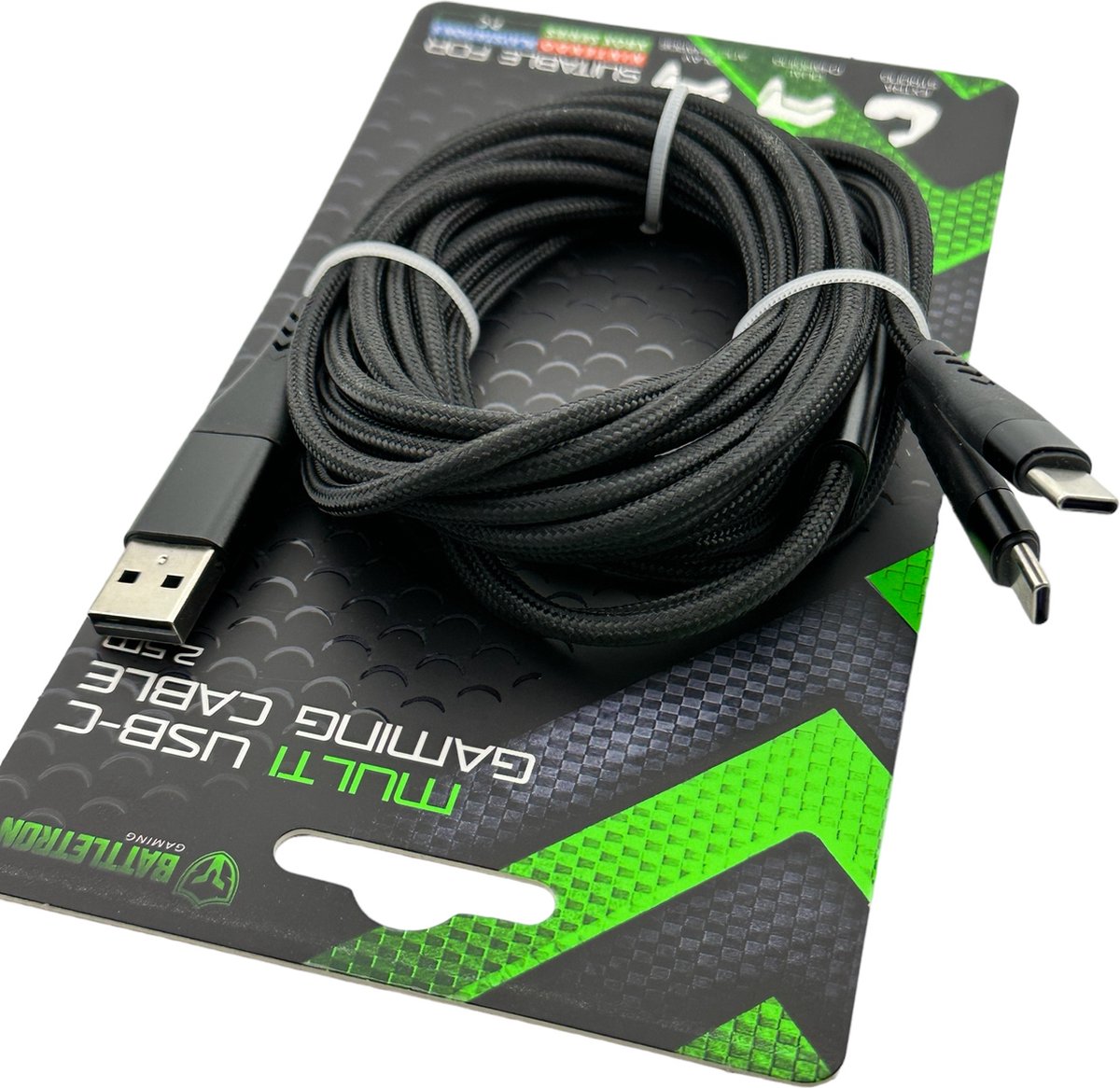 Câble gaming Battletron - USB A vers 2x USB C - PS5 Nintendo Xbox - 2 x 1,5  m + 1 m 