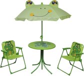 The Living Store Salon de Jardin Enfants - Acier - Vert - 1 Table - 2 Chaises - Parasol - Robuste et Pliable