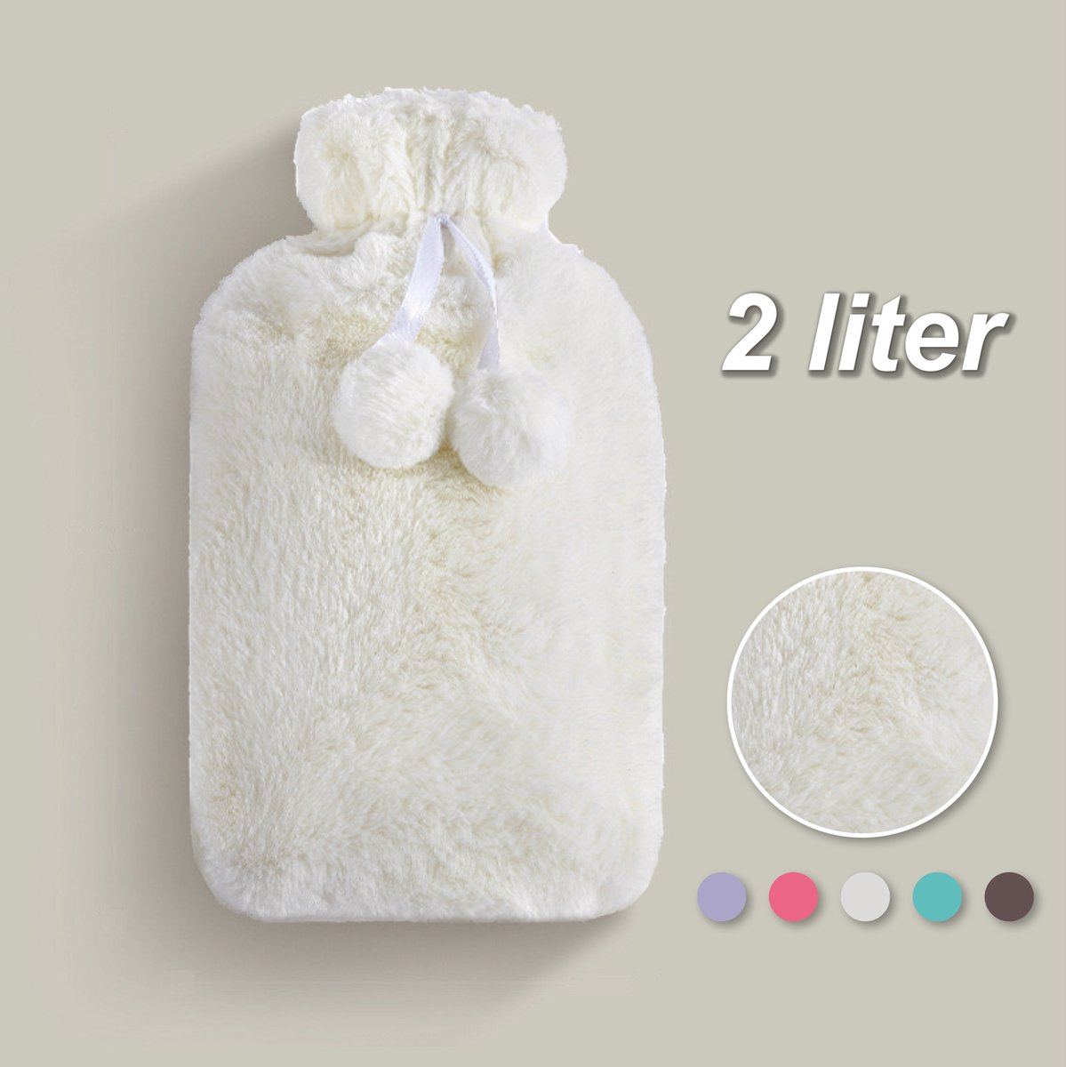 Goedkoopste Colorful Sun® Kruik met Hoes 2L – Warm & Koud Gebruik – Pluche Warmwaterkruik – Nek-, Rug- & Buikverwarmer – Ideaal bij Spierpijn, Buikpijn & Koeling – Voor in Bed & Overdag – Perfect Cadeau – Wit