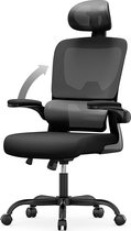 Chaise de bureau ergonomique - Fauteuil - avec accoudoir rabattable à 90° - Support lombaire adaptatif - Hauteur réglable Zwart