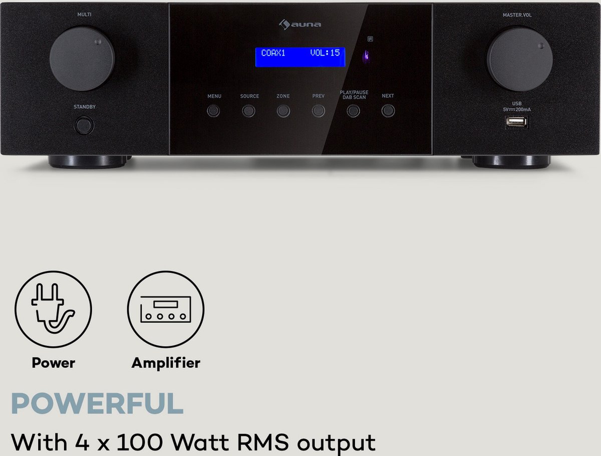 Auna AMP-4000 DAB hifi-stereoversterker, DAB+-radio, stereoversterker, USB-afstandsbediening, versterker met LED-display, hifi-versterker, zwart thumbnail 3