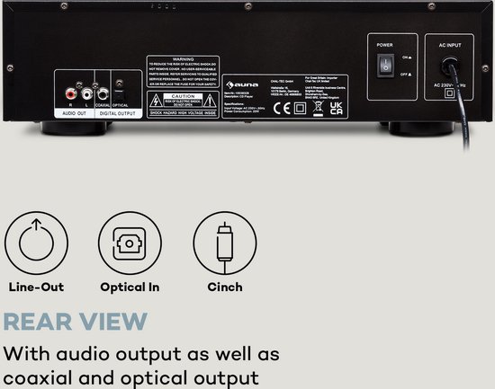 Auna CD-1000 DG, hifi-cd-speler, USB, MP3, afstandsbediening, cd-speler met LED-display, cd-receiver van aluminium, zwart — afbeelding 5