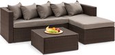 Blumfeldt Theia Lounge Set mobilier d'extérieur - sièges - canapé d'angle en poly rotin - repose-pieds - kussen - housse de pluie