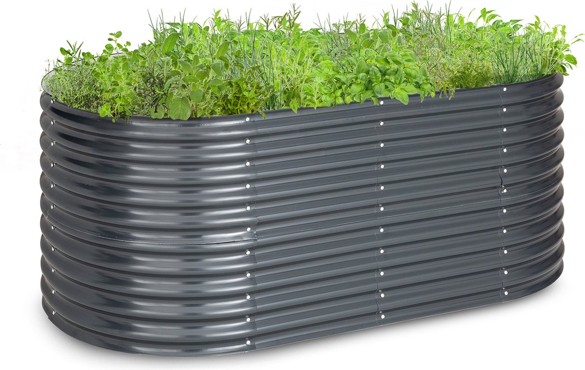 Blumfeldt Plantenbak verhoogd bed, Groot kruidenbed Eenvoudig te monteren, Verhoogd bed tuin & balkon, Vrijstaand groentebed voor bloemen, fruit & groenten, Metalen verhoogd bed, Tuinbed 200 x 80 x 100 cm, Verhoogd bed grijs - voor Tuin