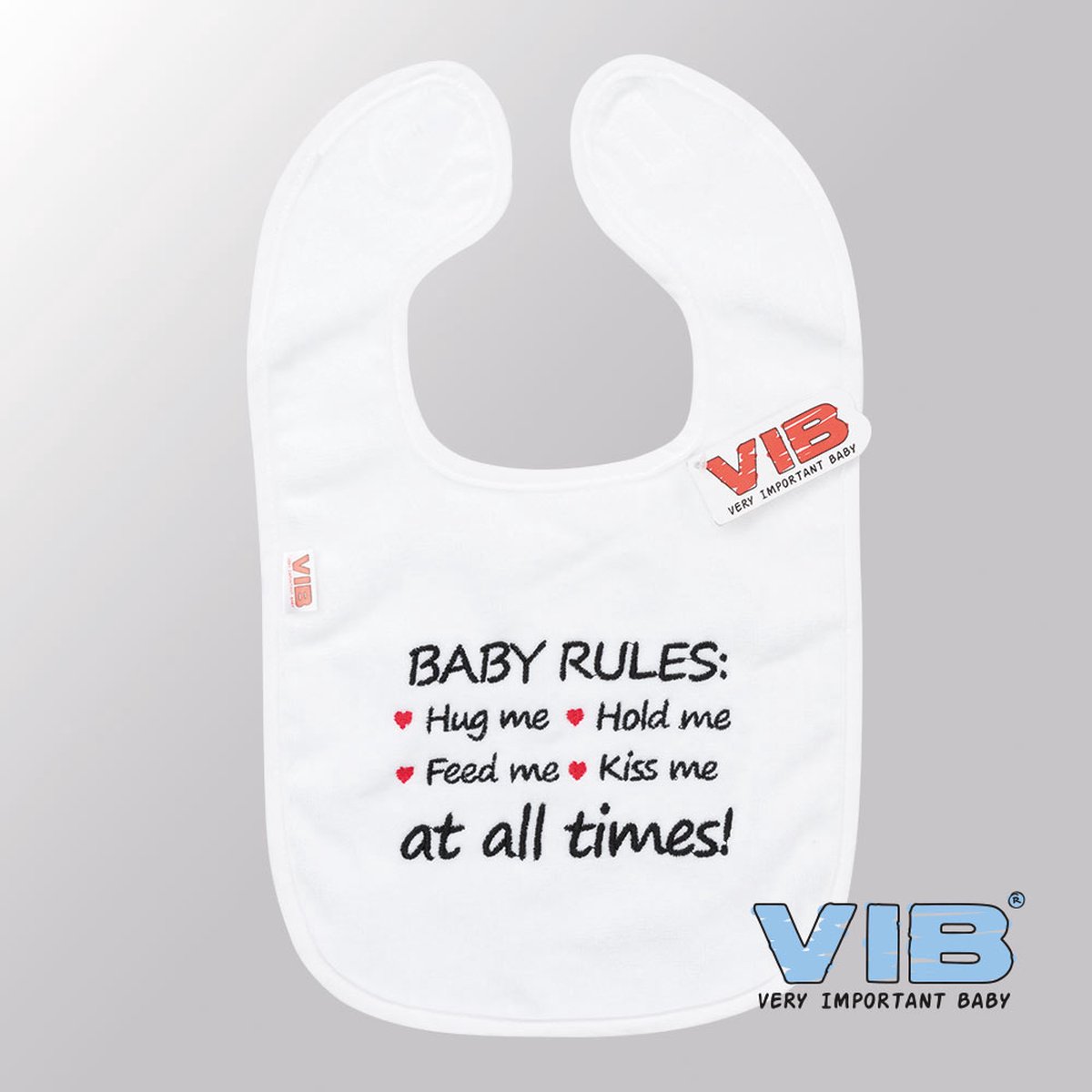 Goedkoopste VIB® - Slabbetje Luxe velours - Baby Rules (Wit) - Babykleertjes - Slabbetjes - zwangerschap aankondiging - baby aankondiging