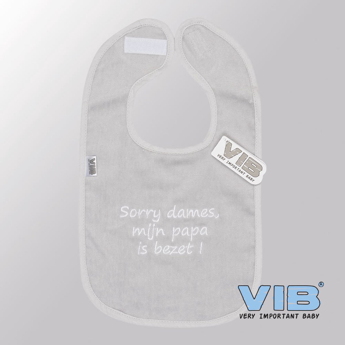 Goedkoopste VIB® - Slabbetje Luxe velours - Sorry dames, mijn papa is bezet! (Grijs) - Babykleertjes - Slabbetjes - zwangerschap aankondiging - baby aankondiging