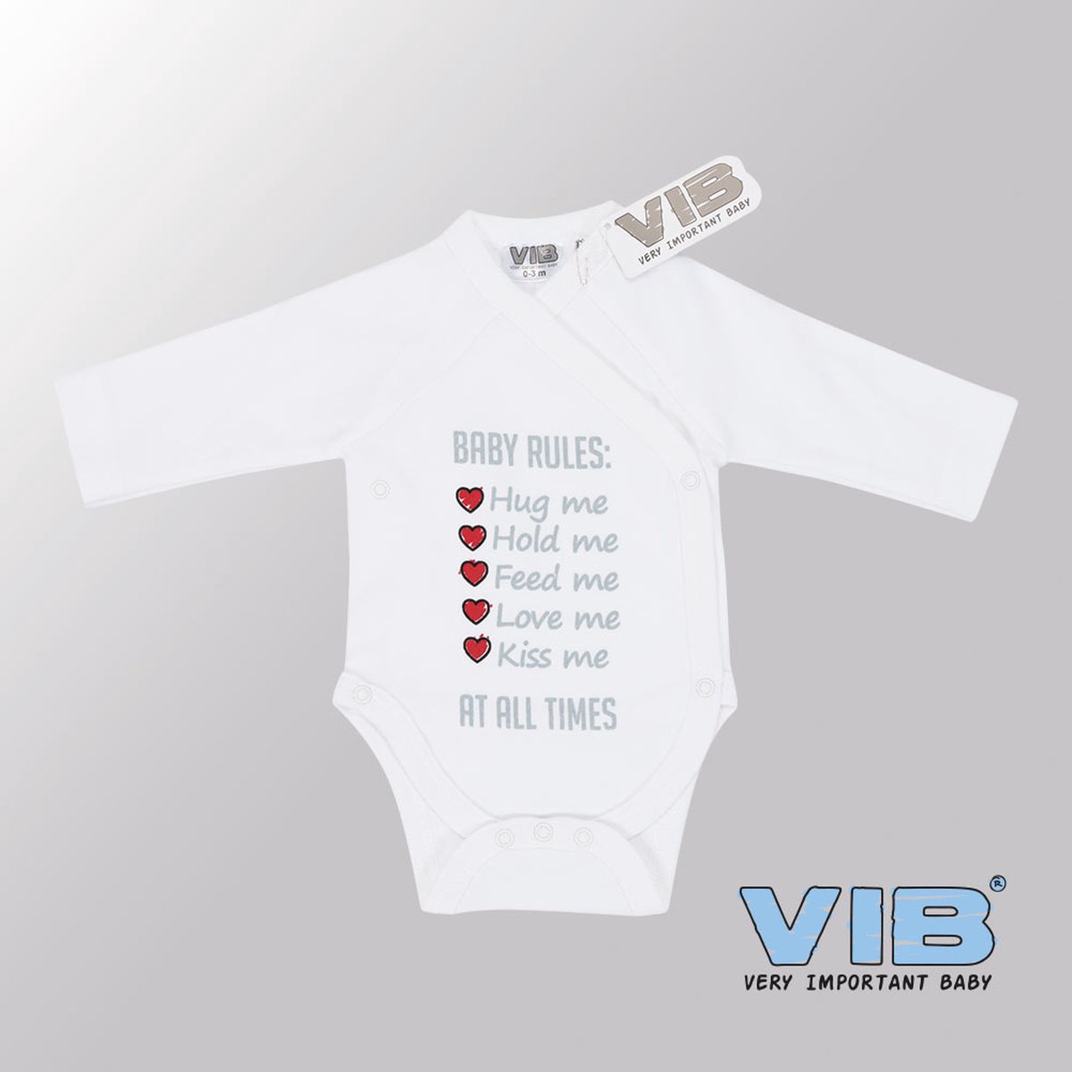 VIB® - Rompertje (overslag) Luxe Katoen - Baby Rules (Wit) - Babykleertjes - romper - rompertjes - rompertjes met tekst - baby cadeau - baby aankondiging - overslagromper