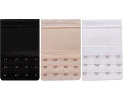 Jumada's - BH Verlengstukken in 4 Haaks - Zwart, Wit, Beige / huidskleur - Altijd juiste BH verlengstuk bij e outfit - 3 Pack met elastische band