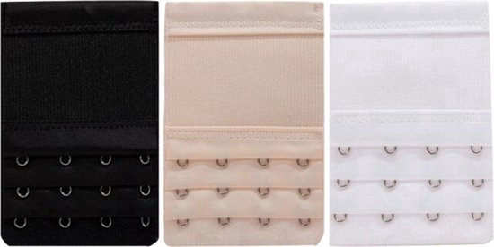 Jumada's - BH Verlengstukken in 4 Haaks - Zwart, Wit, Beige / huidskleur - Altijd juiste BH verlengstuk bij e outfit - 3 Pack met elastische band