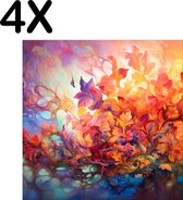 BWK Textiele Placemat - Kleurrijke Bloemen Tekening - Set van 4 Placemats - 40x40 cm - Polyester Stof - Afneembaar