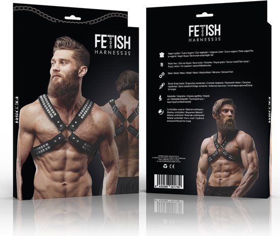 FETISH SUBMISSIVE ATTITUDE - HARNAIS EN CUIR ÉCOLOGIQUE POUR HOMMES  POITRINE CROISÉE AVEC RIVETS