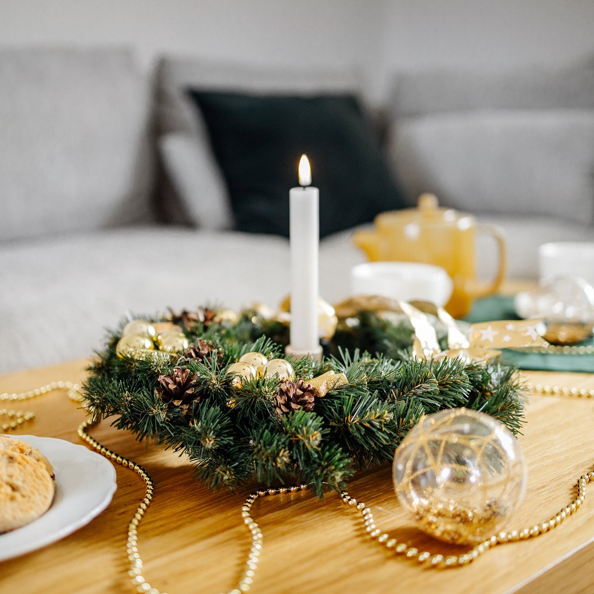 Creative Home Kerstkrans Kunstmatige Adventskrans Goudkleur | Ronde Kerstkrans ∅35cm | Kerstkrans voor Deur, Open haard | Kerstdecoraties Binnen Buiten – foto 8