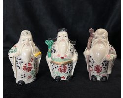 Boeddha set van 3 Fu Lu Shou Feng Shui geluk rijkdom en Longleven 9,5cm ivoorkleurige
