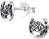 Joy|S - Zilveren paard met hoefijzer oorbellen - 6 x 6.5 mm - geoxideerd - t74 - kinderoorbellen