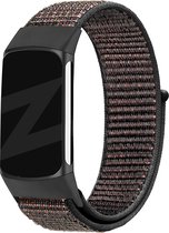 Bandz nylon loop band geschikt voor Fitbit Charge 5 / Charge 6 - Hoogwaardig nylon materiaal bandje met klittenbandsluiting - zwart mix nylon bandje - maat L