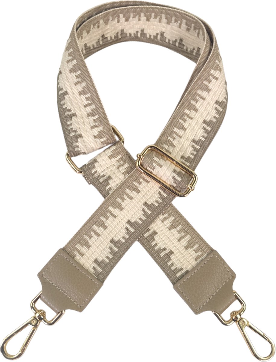 Qischa® Bag strap - Tassenriem - Schouderband - Schouderriem - Tassen Riem - Tas Hengsel - Verstelbare Riem - taupe, beige - gouden hardware