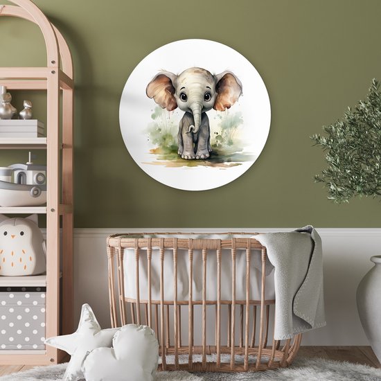 WallCircle - Cercle mural éléphant 60x60 cm - Cercle mural chambre enfant animaux - Décoration chambre fille moderne - Accessoires chambre garçon - Chambre enfant - Tableaux ronds chambre enfant - Décoration murale chambre fille - Décoration murale