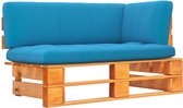 The Living Store Houten Pallet Hoekbank - Grenenhout - 110x65x55 cm - Blauw kussen