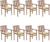 The Living Store Ensemble de chaises de jardin empilables en bois - Teck - 58x50x89 cm - Avec Coussins - Blanc crème