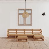 The Living Store Loungeset - Massief grenenhout - Honingbruin - 2x middenbank - 2x hoekbank - 2x voetenbank