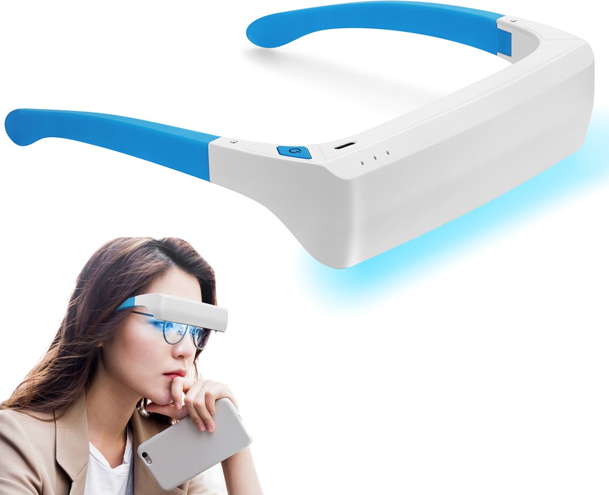 LIROMA® - Lichttherapiebril - Wit en Blauw - Gratis opbergcase - Daglichtlamp - Daglichtbril - USB-C - Lichttherapielamp - Winterdepressie - Liroma