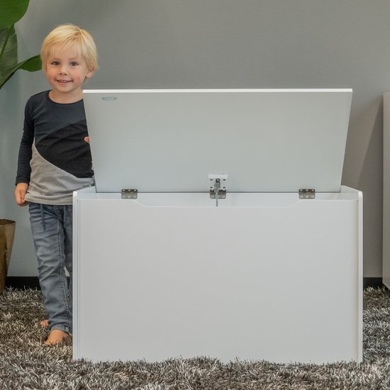Bandits & Angels Houten Speelgoedkist Opbergkist XL Wit - Veilige Sluiting met Gasveer - Afmeting 80x50x50 cm - Witte Speelgoedkist voor Kinderkamer — afbeelding 4