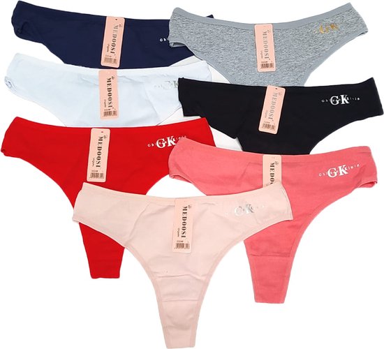 Dames strings 6 stuks kant lingerie ondergoed katoen rood/roze/grijs/blauw/wit 2x maat XL