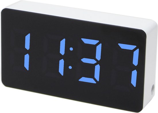 Caliber Wekker - Digitale Wekker - Zeer klein formaat - Automatisch dimmen - 3 Alarmen - Blauw Display - Wit (HCG01B)