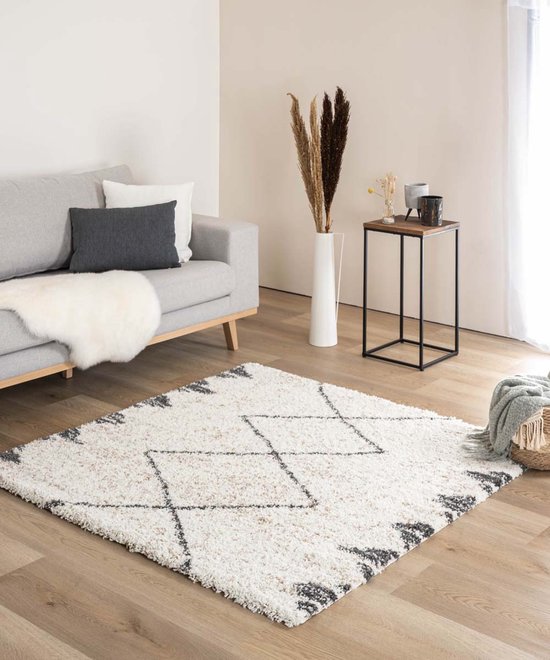 Tapis carré à poils longs Artisan berbère - blanc/gris 240x240 cm