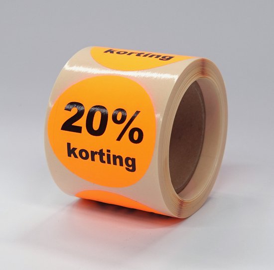 Foto: 20 korting stickers op rol 225 per rol 50mm oranje