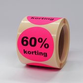 60% Korting stickers op rol - 225 per rol - 50mm roze