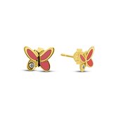 Silventi 9NBSAM-G230260 Boucles Clips d'oreilles papillon en or - 6,3x7,5 mm - Émail - Rose - Zircone - 14 carats - or