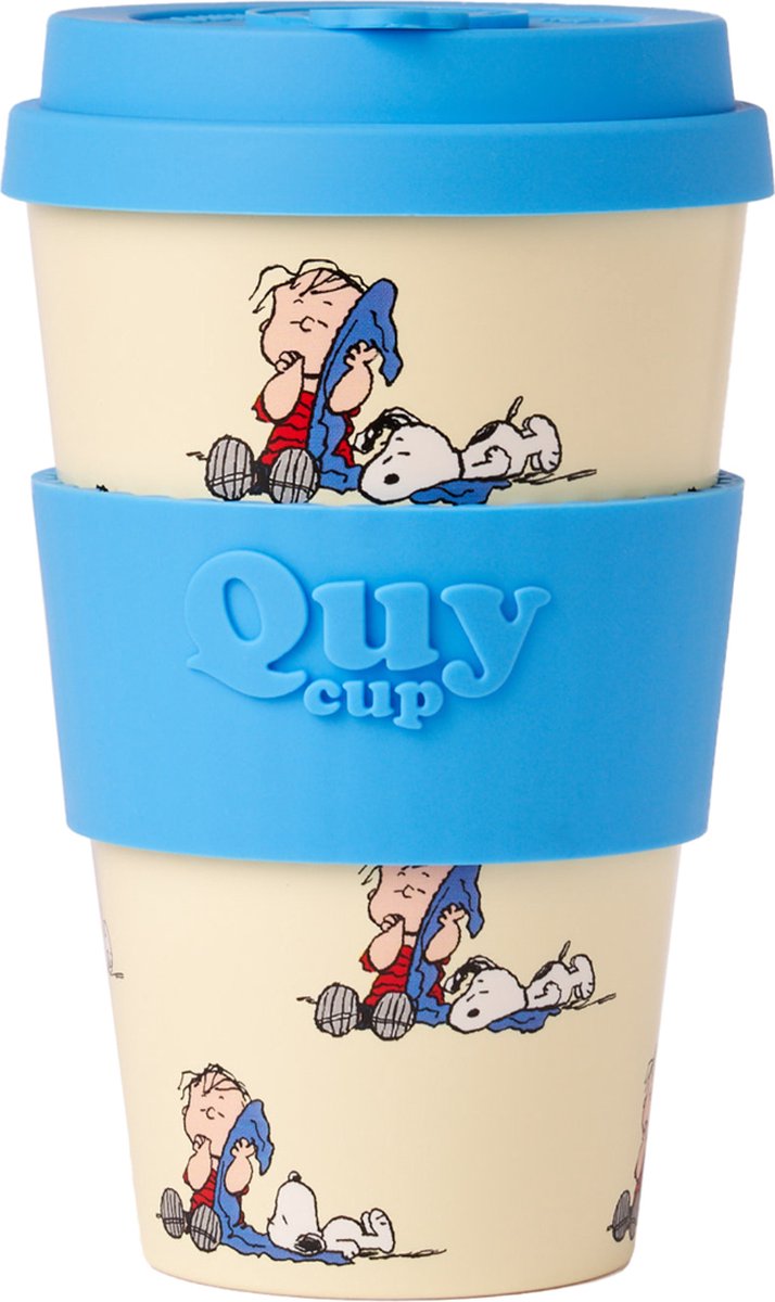 Quy Cup 400ml Ecologische Reis Beker - Peanuts Snoopy "Dekentje" - BPA Vrij - Gemaakt van Gerecyclede Pet Flessen met Licht blauw Siliconen deksel-drinkbeker-reisbeker van Quy Cup — afbeelding 3