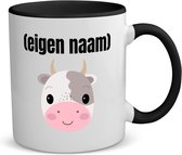 Akyol - koeienkop met eigen naam koffiemok - theemok - zwart - Koe - boeren/koeien liefhebbers - mok met eigen naam - iemand die houdt van koeien - verjaardag - cadeau - kado - 350 ML inhoud