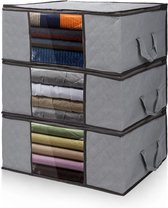 Onderbedopslag 3-pack, Grote capaciteit, Opvouwbare kledingtas met versterkte handvatten voor het opbergen van kleding en beddengoed - Grijs.