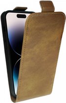 Rosso Element Verticale Flip Case Geschikt voor Apple iPhone 15 Pro | Portemonnee Book Case | Hoesje met Pasjeshouder | Magneetsluiting | Twee Pasjes | Bruin