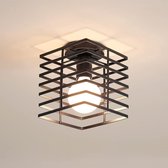 Delaveek-E27 Vintage Industriële Plafondlamp-Metaal- vierkante kooi -Zwart (Lamp niet inbegrepen)