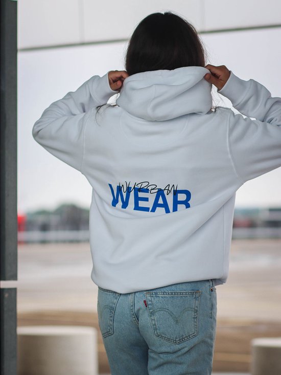 Hoodie - Wurban Wear basic - Wurban Wear | Casual | Hoodie | Unisex hoodie | Streetwear | Y2K | Gym | Gewichten | Hip hop | Urban fashion | Skateboard | Wit & Blauw