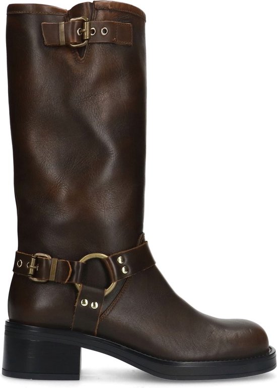Manfield - Femme - Boots motardes en cuir marron - Taille 36