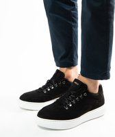 Manfield - Heren - Zwarte nubuck sneakers - Maat 45