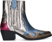 Manfield - Dames - Blauwe metallic leren cowboy laarzen - Maat 37