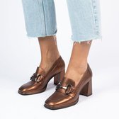 Manfield - Dames - Bronzen leren gesloten pumps met goudkleurige details - Maat 40