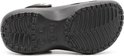 Zwarte Crocs klomp met plateauzool, onderkant met profiel en Crocs logo.