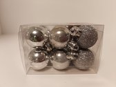 Kerstballen - onbreekbaar - 3 cm - zilver - mat- glans - glitter - 12 stuks