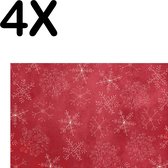 BWK Textiele Placemat - Rood - Wit - Kerst Patroon - Sneeuwvlok - IJskristal - Ster - Set van 4 Placemats - 45x30 cm - Polyester Stof - Afneembaar