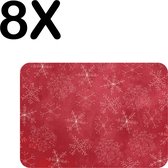 BWK Luxe Placemat - Rood - Wit - Kerst Patroon - Sneeuwvlok - IJskristal - Ster - Set van 8 Placemats - 40x30 cm - 2 mm dik Vinyl - Anti Slip - Afneembaar
