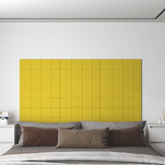 The Living Store Wandpanelen - Trendy - Wandbekleding - 60x15 cm - Lichtgeel stof (100% polyester) en MDF - Geluids- en warmte-isolatie