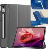 Tablethoes en Screenprotector geschikt voor Lenovo Tab P12 - Tri-fold hoes met Auto/Wake functie - Grijs